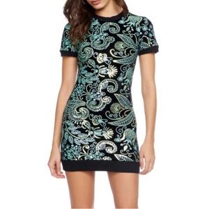 Dress the Population Malorie Turquoise Black sequence dress, Size S, NWT